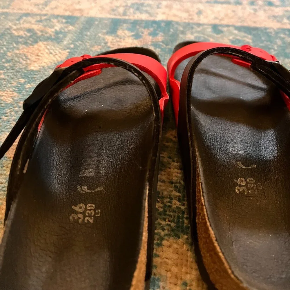 Birkenstock Arizona *Black & Poppy Red* Split Color / 36 N / Birko-Flor / EUC - Picture 9 of 16
